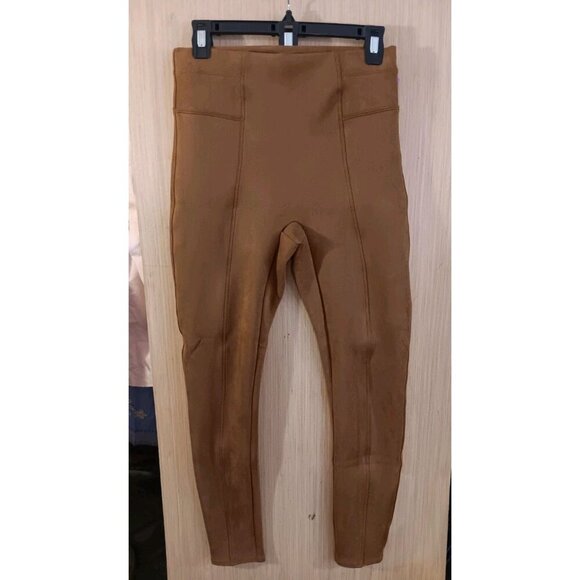 Spanx (M) Faux Suede Leggings Woman’s‎ Rich Caramel Brown High Waist Tapered Leg - Picture 1 of 8